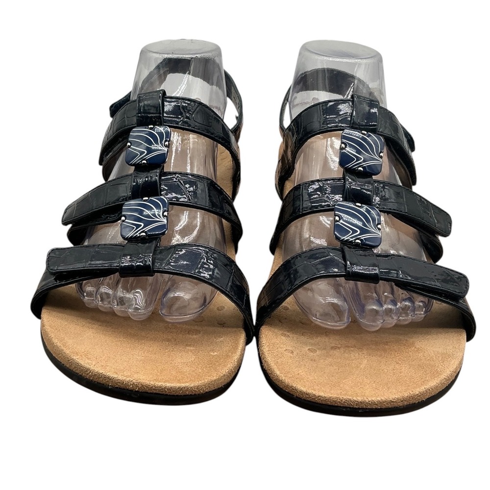 Vionic Amber Navy Blue Croc Patent Orthaheel Sandals Womens 9 44AMBER TVW1275